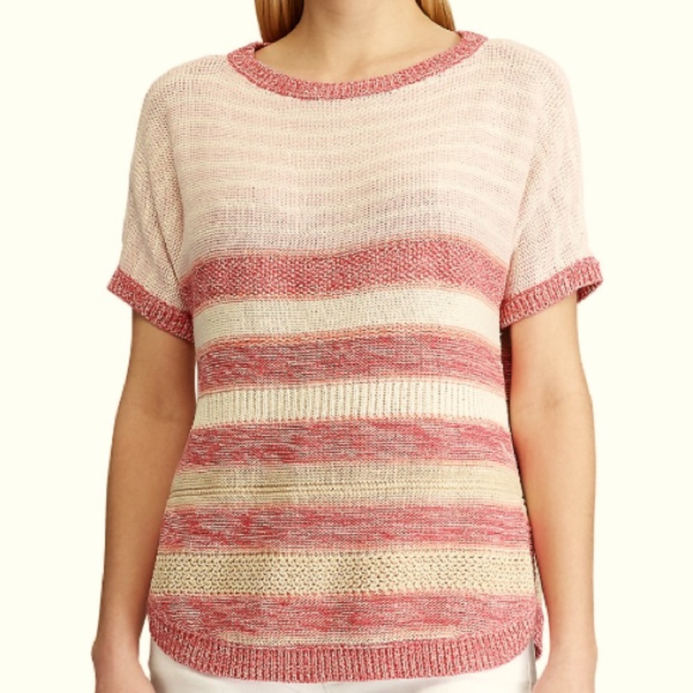 CHAPS Tan Dolman Sleeve Cotton Striped Sweater ❤️